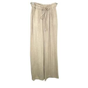 Thread + Supply Beige Linen Blend Wide Leg High Rise Paperbag Waist Pants Small